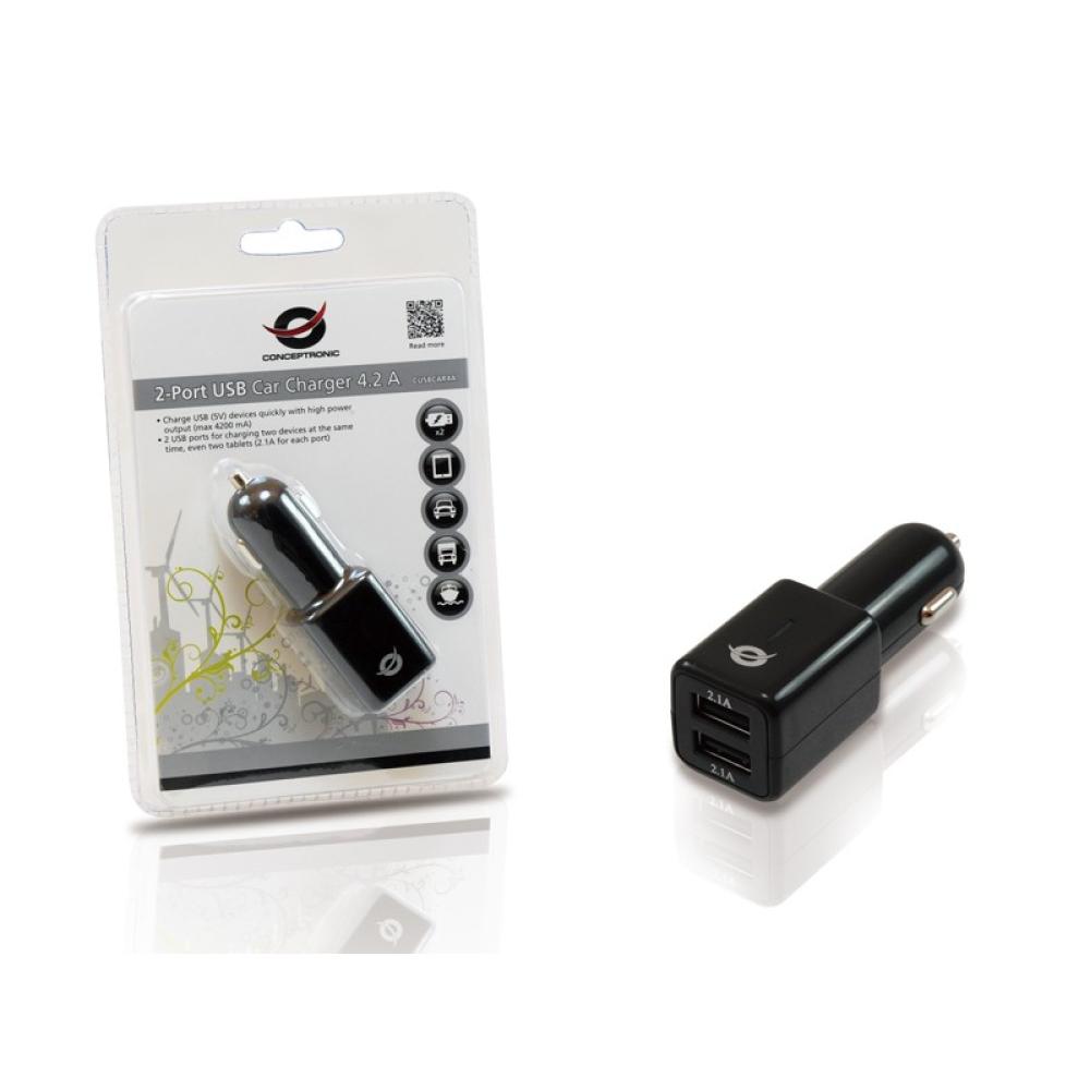 Conceptronic - Cargador de coche USB de 2 puertos de 4,2 A