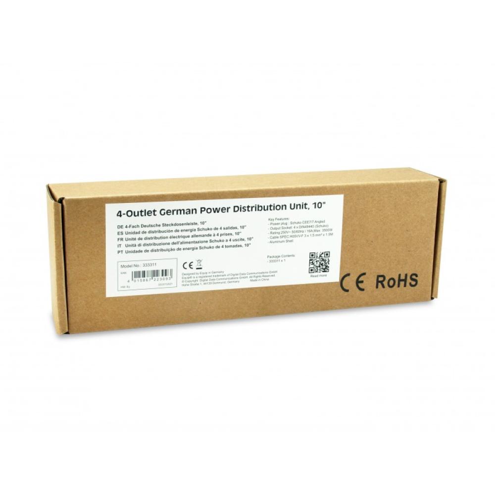 Equip - 333311 unidad de distribución de energía (PDU) 4 salidas AC 1U Negro, Plata