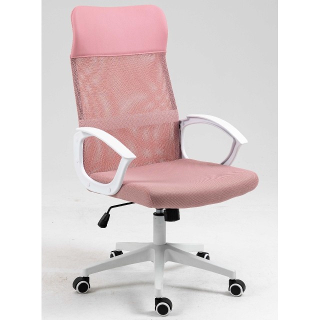 Sillón de oficina VERTON, blanco, malla y asiento rosa