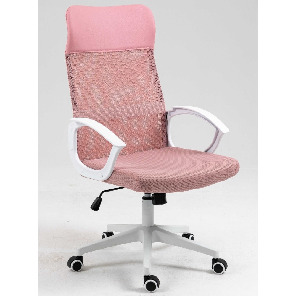 Sillón de oficina VERTON, blanco, malla y asiento rosa