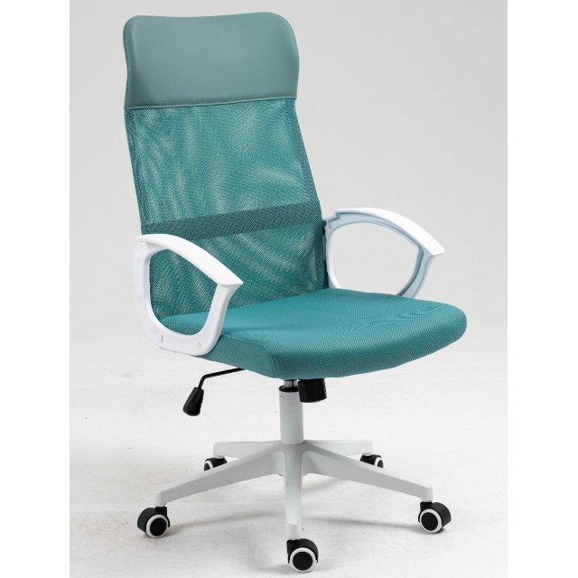 Sillón de oficina VERTON, blanco, malla y asiento verde