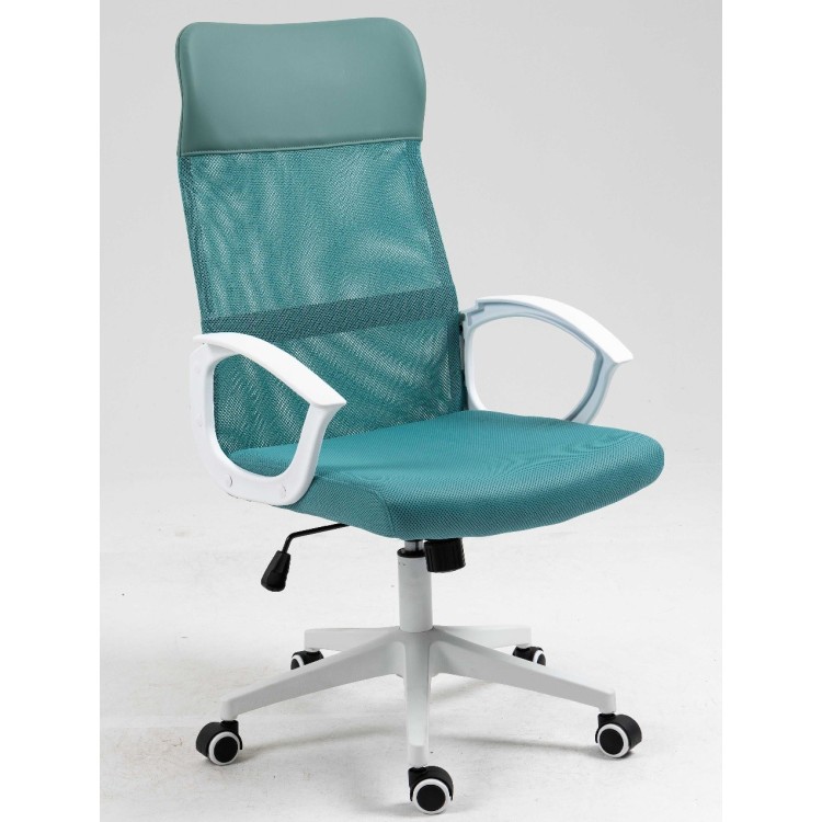 Sillón de oficina VERTON, blanco, malla y asiento verde