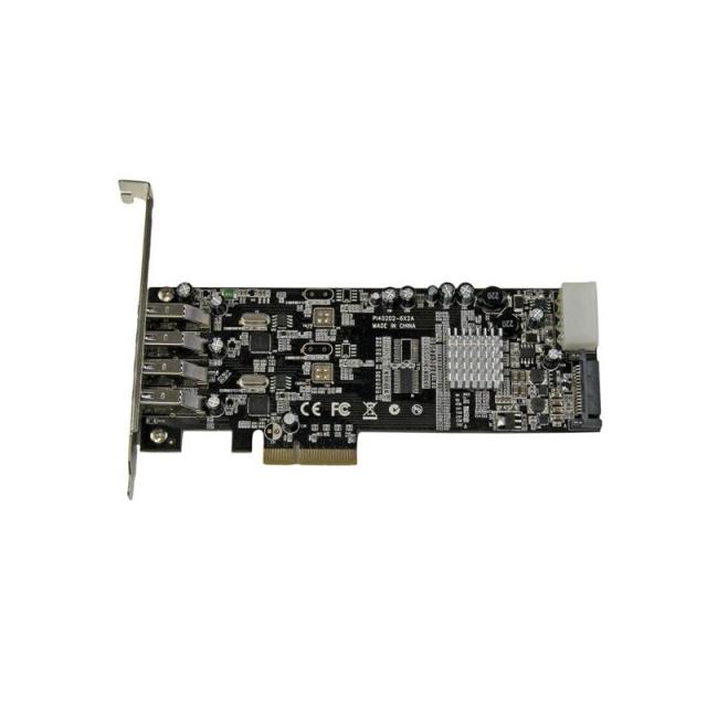 StarTech.com - Adaptador Tarjeta PCI Express PCI-E 4 Puertos USB 3.0 UASP Bus Doble con Alimentación Molex SATA
