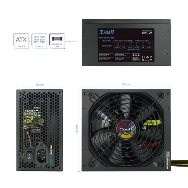 TooQ - TQAPOLO-650SP unidad de fuente de alimentación 650 W 20+4 pin ATX ATX Negro