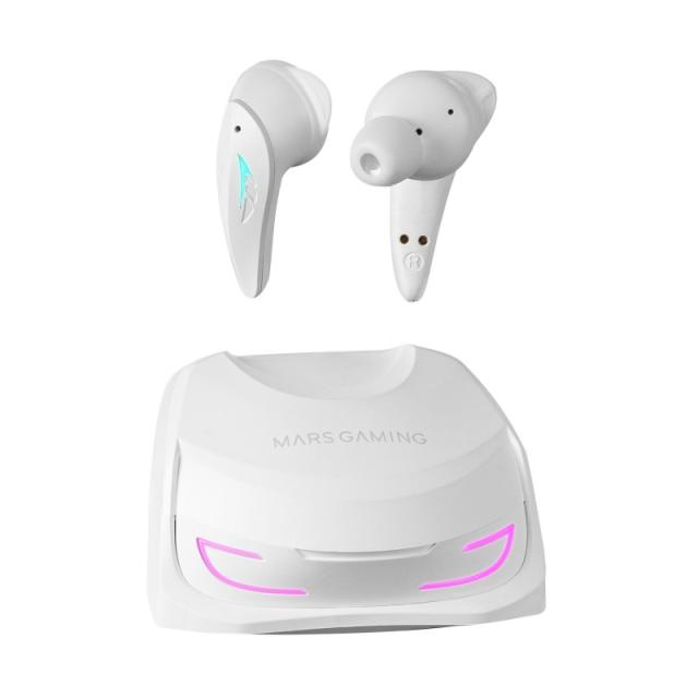 Mars Gaming - MHI-ULTRA Blanco, Auriculares Inalámbricos TWS, RGB Flow, Bluetooth 5.3, Triple Cancelación Ruido, 24H Batería