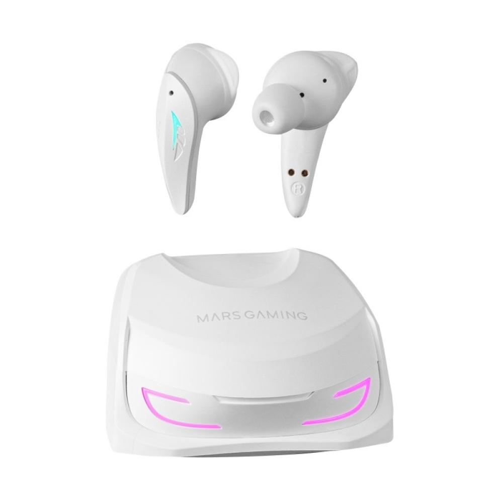 Mars Gaming - MHI-ULTRA Blanco, Auriculares Inalámbricos TWS, RGB Flow, Bluetooth 5.3, Triple Cancelación Ruido, 24H Batería