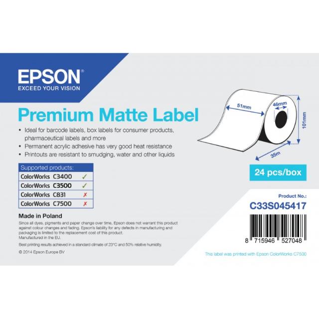 Epson - Rollo continuo de Premium Matte Label, 51 mm x 35 m