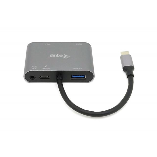Equip - Adaptador multifunción USB-C 5 en 1, HDMI, VGA (HD15), PD 100W, USB3.0, AUX