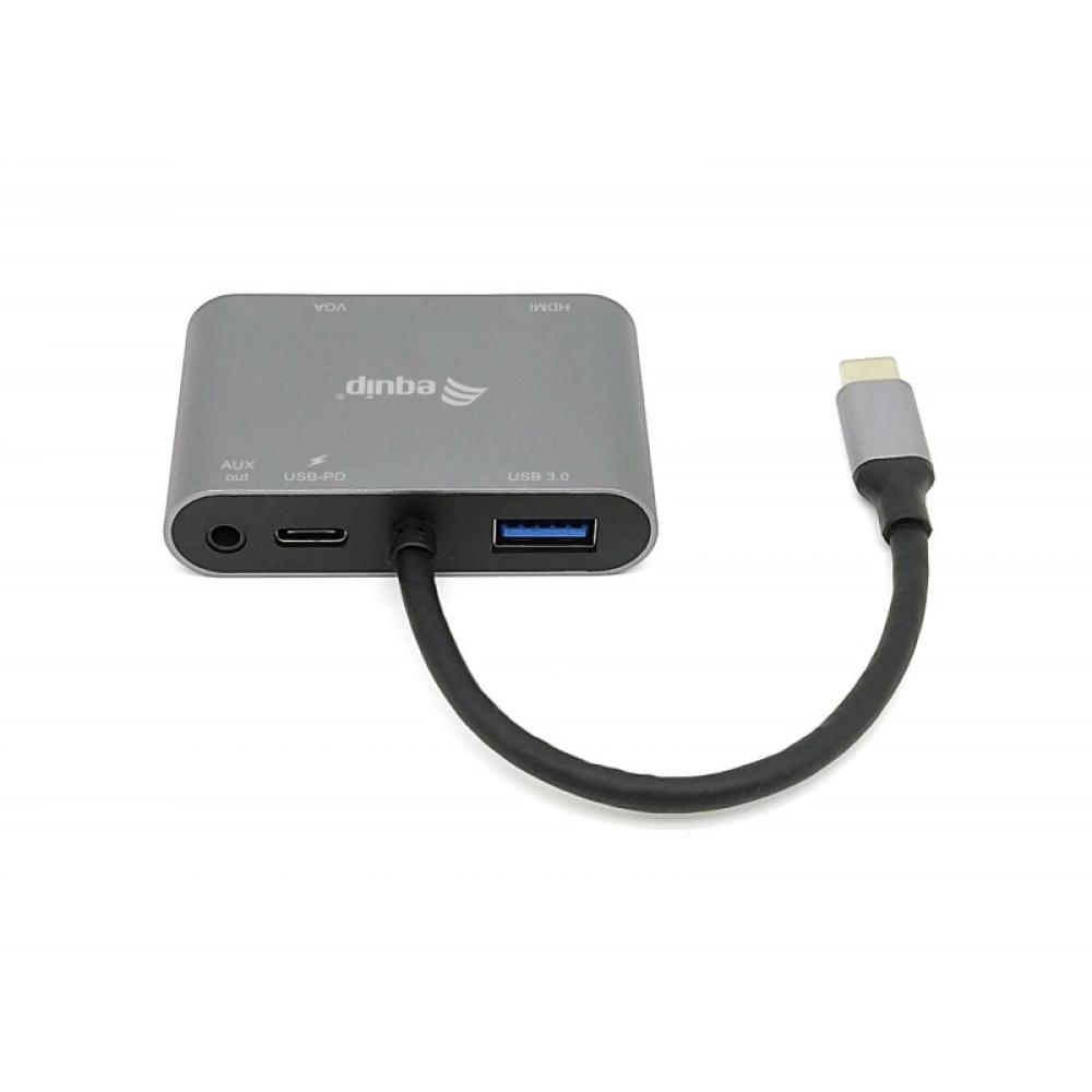 Equip - Adaptador multifunción USB-C 5 en 1, HDMI, VGA (HD15), PD 100W, USB3.0, AUX