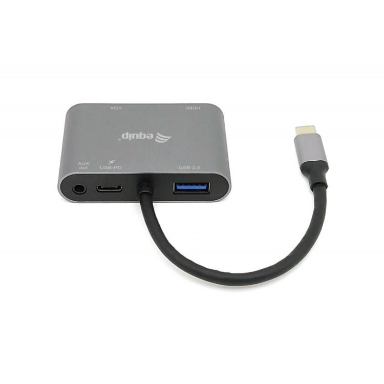 Equip - Adaptador multifunción USB-C 5 en 1, HDMI, VGA (HD15), PD 100W, USB3.0, AUX