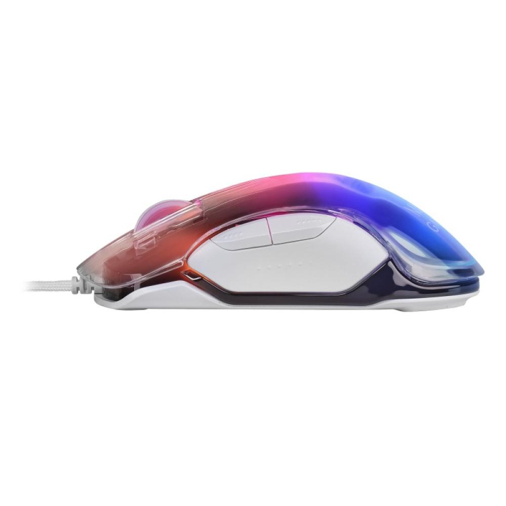Mars Gaming - MMGLOWW, Ratón Gaming RGB Chroma-Glow, Acabado Espejo, Ultraligero, 12800 DPI, Blanco