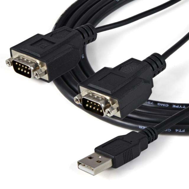 StarTech.com - Cable 1,8m USB a 2 Puertos Serie Serial RS232 DB9 Retención del Puerto de Asignación COM