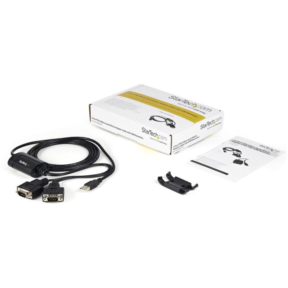 StarTech.com - Cable 1,8m USB a 2 Puertos Serie Serial RS232 DB9 Retención del Puerto de Asignación COM