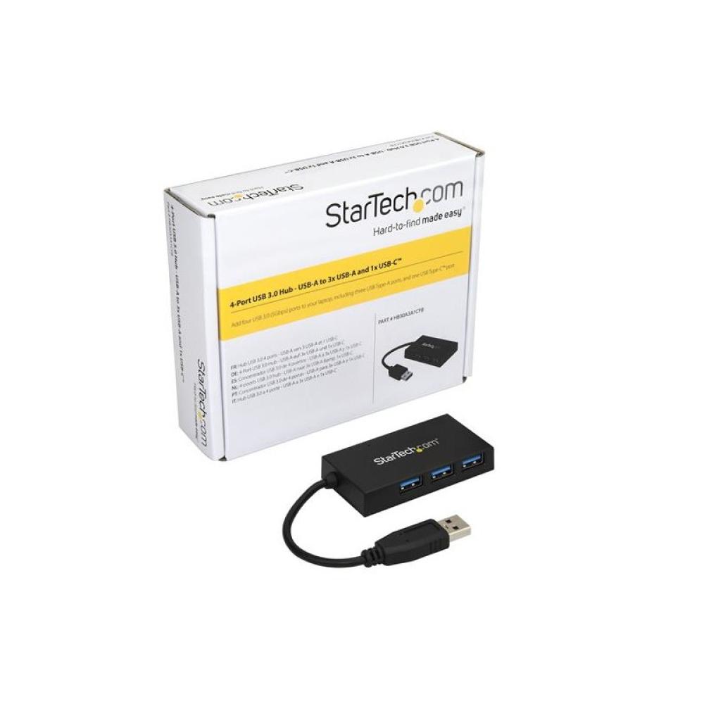 StarTech.com - Hub USB 3.0 de 4 Puertos - Hub USB Tipo-A con 1 Puerto USB-C y 3 Puertos USB-A - Alimentación por Bus USB - Hub A