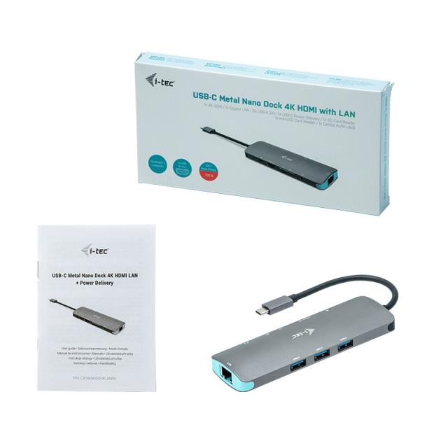 i-tec - Metal USB-C Nano Docking Station 4K HDMI LAN + Power Delivery 100 W