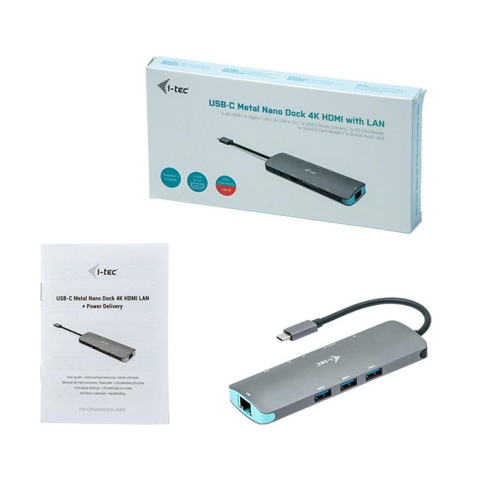 i-tec - Metal USB-C Nano Docking Station 4K HDMI LAN + Power Delivery 100 W