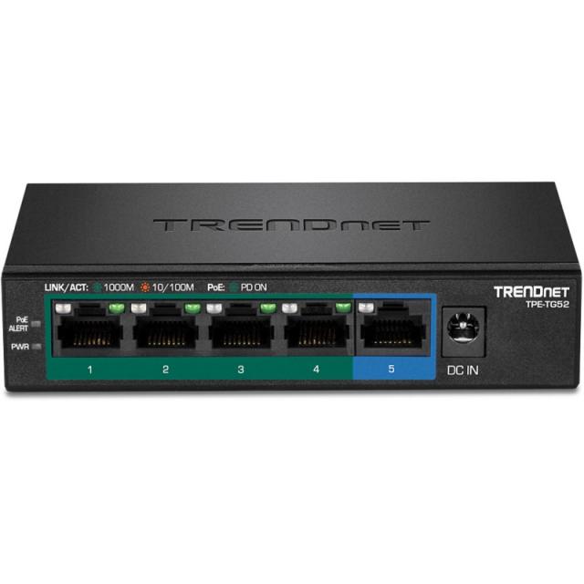 Trendnet - TPE-TG52 switch No administrado Gigabit Ethernet (10/100/1000) Energía sobre Ethernet (PoE) Negro