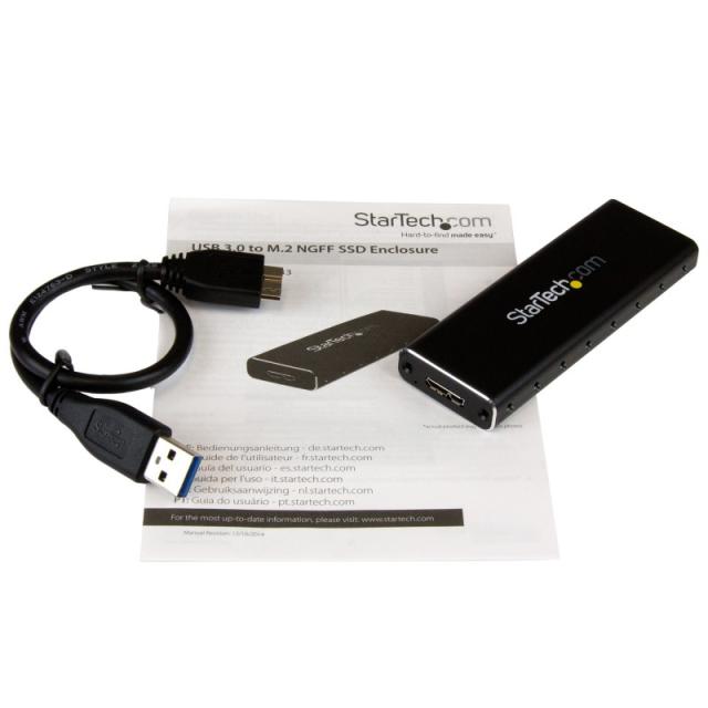 StarTech.com - Caja USB 3.0 (5Gbps) a SSD M.2 de Aluminio con UASP - Negro - SATA NGFF M.2 con B Key y B+M Key - Caja Portátil E