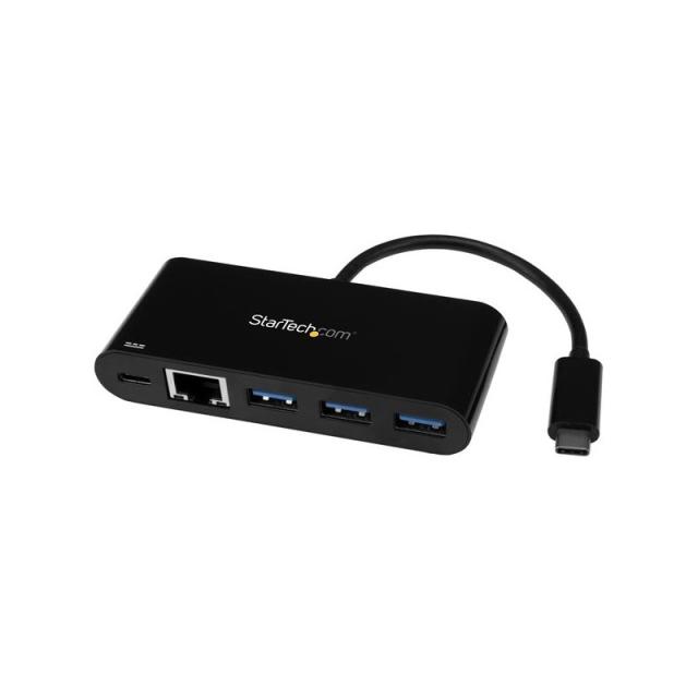 StarTech.com - Hub Concentrador USB 3.0 USB-C de 3 Puertos con Ethernet Gigabit y Entrega de Alimentación de 60W con Puerto Pass