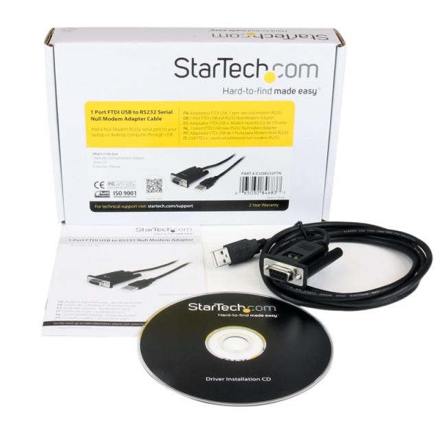 StarTech.com - Cable Adaptador de 1 Puerto USB a Módem Nulo Null DB9 RS232 Serie DCE con FTDI