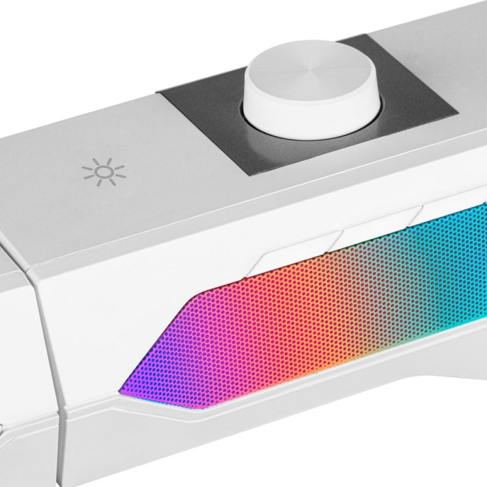 Mars Gaming - ALTAVOZ BLUETOOTH MSDUO WHITE 2 EN 1 CONVERTIBLE EN SOBREMESA 2.0 O SOUNDBAR BT 5.0 ILUMINACION RGB