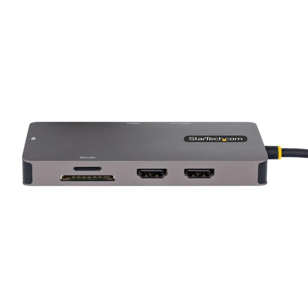 StarTech.com - Adaptador Multipuertos USB C 2x HDMI 4K 60Hz, Hub USB-A 3.1 2Pt 5Gbps, PD 100W, GbE, SD/MicroSD, Cable de 30cm, D