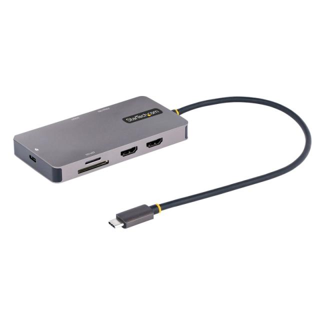 StarTech.com - Adaptador Multipuertos USB C 2x HDMI 4K 60Hz, Hub USB-A 3.1 2Pt 5Gbps, PD 100W, GbE, SD/MicroSD, Cable de 30cm, D