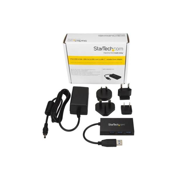 StarTech.com - Ladrón Hub USB 3.0 de 4 Puertos - 5Gbps - Concentrador de 3 Puertos USB-A y 1 Puerto USB-C - Incluye Adaptador de