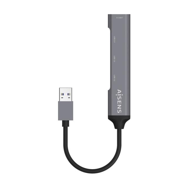 AISENS - Hub USB 3.0 Aluminio, Tipo A/M - 4x Tipo A/H, Gris, 10cm