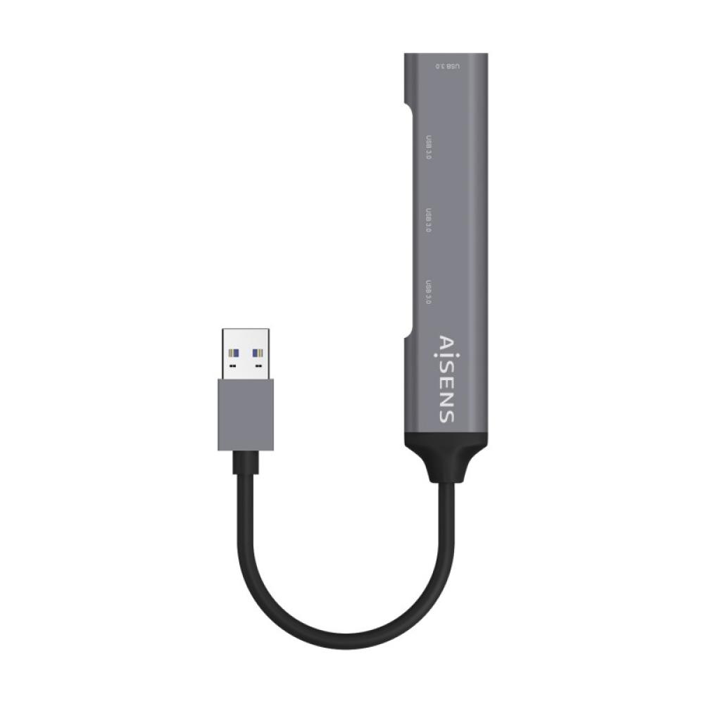 AISENS - Hub USB 3.0 Aluminio, Tipo A/M - 4x Tipo A/H, Gris, 10cm