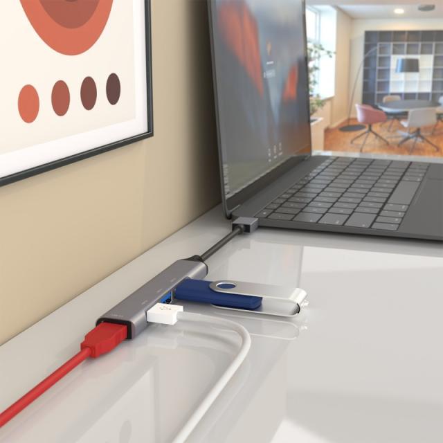 AISENS - Hub USB 3.0 Aluminio, Tipo A/M - 4x Tipo A/H, Gris, 10cm