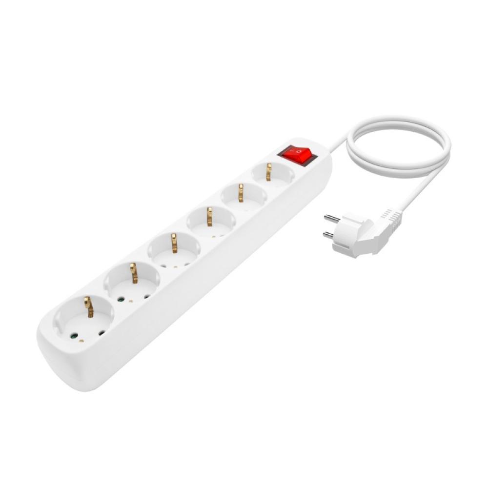 AISENS - Base Multiple 6 Tomas Con Interruptor Con Cable 3x1.5mm2, Blanco, 1.4m