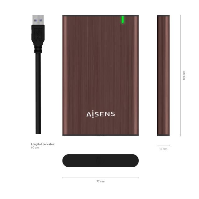 AISENS - Caja Externa 2.5" ASE-2525BWN 9.5 mm SATA A USB 3.0/USB 3.1 Gen1, Marron