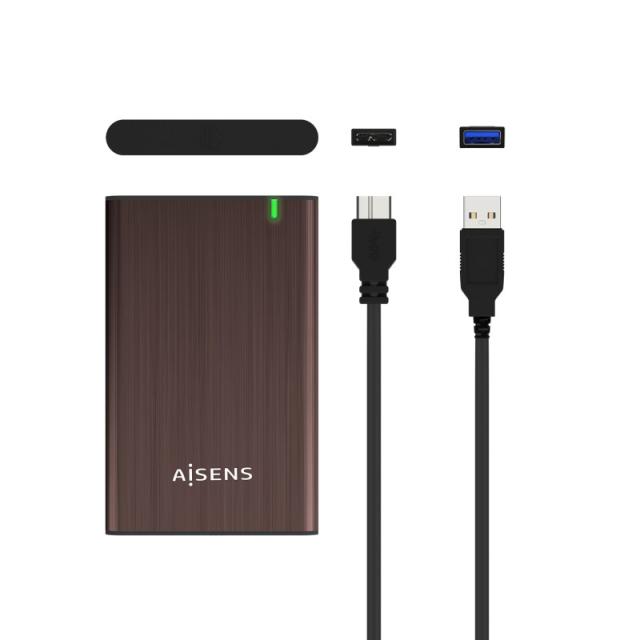 AISENS - Caja Externa 2.5" ASE-2525BWN 9.5 mm SATA A USB 3.0/USB 3.1 Gen1, Marron