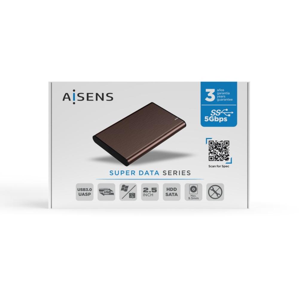 AISENS - Caja Externa 2.5" ASE-2525BWN 9.5 mm SATA A USB 3.0/USB 3.1 Gen1, Marron