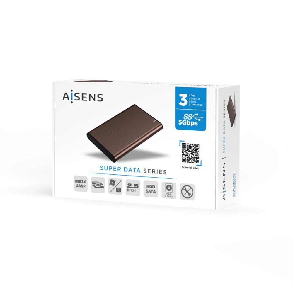 AISENS - Caja Externa 2.5" ASE-2525BWN 9.5 mm SATA A USB 3.0/USB 3.1 Gen1, Marron
