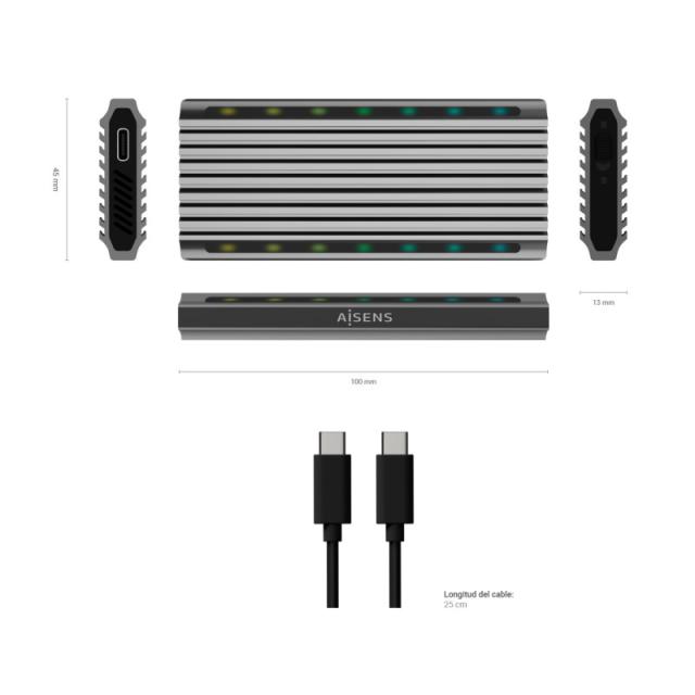 AISENS - Caja Externa M.2 RGB Gaming ASM2-RGB011GR SATA/NVMe A USB3.1 Gen2, Gris