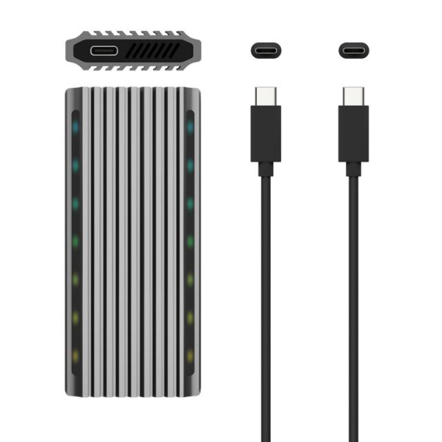 AISENS - Caja Externa M.2 RGB Gaming ASM2-RGB011GR SATA/NVMe A USB3.1 Gen2, Gris