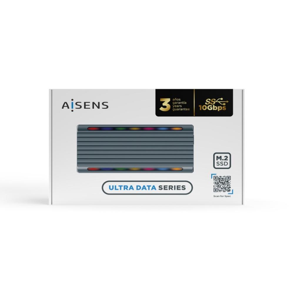 AISENS - Caja Externa M.2 RGB Gaming ASM2-RGB011GR SATA/NVMe A USB3.1 Gen2, Gris