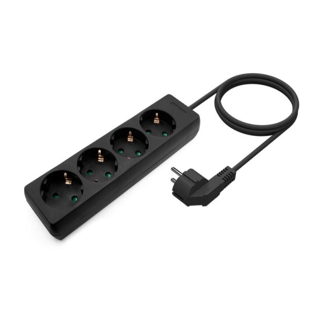AISENS - Base Multiple 4 Tomas Sin Interruptor Con Cable 3x1.5mm2, Negro, 1.4m