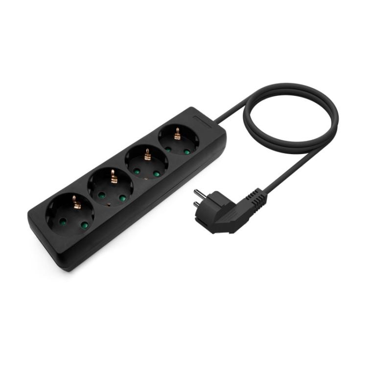AISENS - Base Multiple 4 Tomas Sin Interruptor Con Cable 3x1.5mm2, Negro, 1.4m