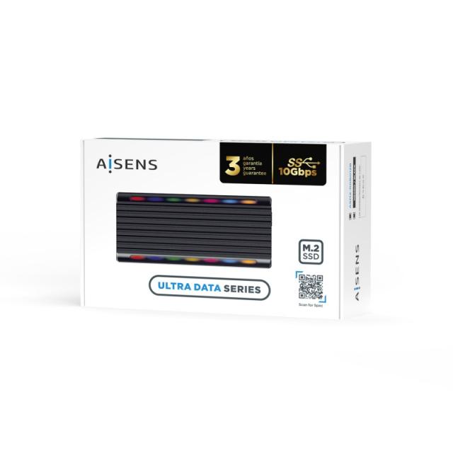 AISENS - Caja Externa M.2 RGB Gaming ASM2-RGB012B SATA/NVMe A USB3.1 Gen2, Negra