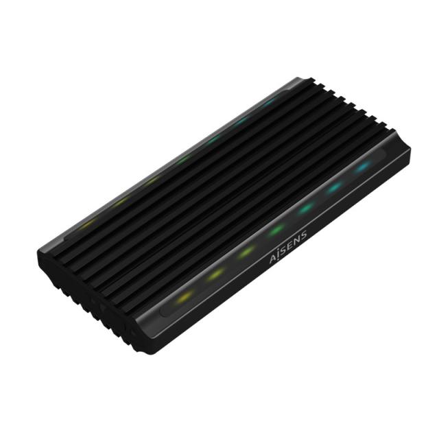 AISENS - Caja Externa M.2 RGB Gaming ASM2-RGB012B SATA/NVMe A USB3.1 Gen2, Negra