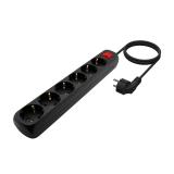 AISENS - Base Multiple 6 Tomas Con Interruptor Con Cable 3x1.5mm2, Negro, 1.4m