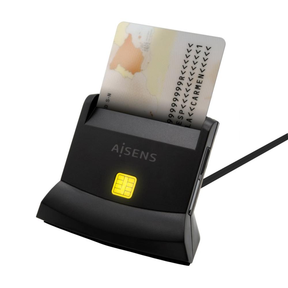 AISENS - Lector De Tarjeta Dni Con Lector De Tarjetas SIM, SD, Micro SD, MMC, RS-MMC, MMC Micro, USB-C, Negro