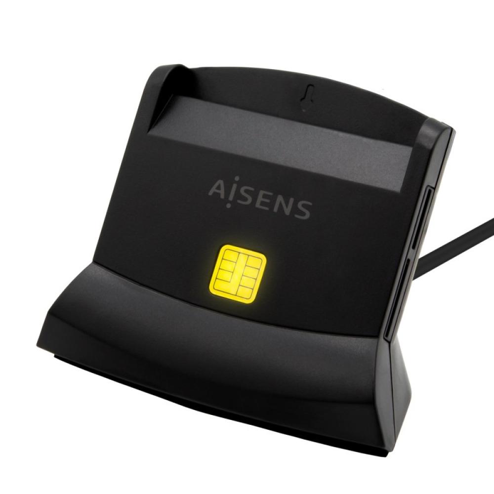 AISENS - Lector De Tarjeta Dni Con Lector De Tarjetas SIM, SD, Micro SD, MMC, RS-MMC, MMC Micro, USB-C, Negro