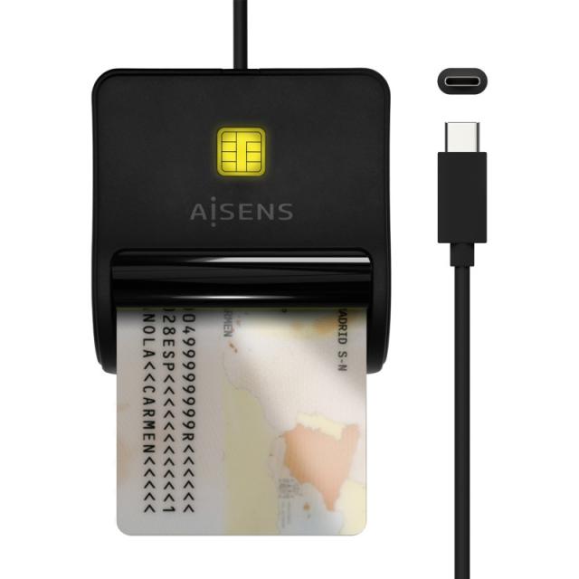 AISENS - Lector De Tarjeta Inteligente DNI, USB-C, Negro