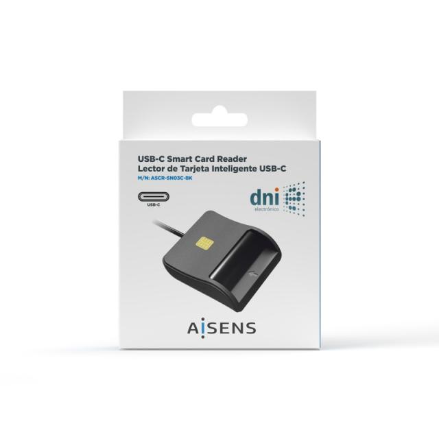 AISENS - Lector De Tarjeta Inteligente DNI, USB-C, Negro