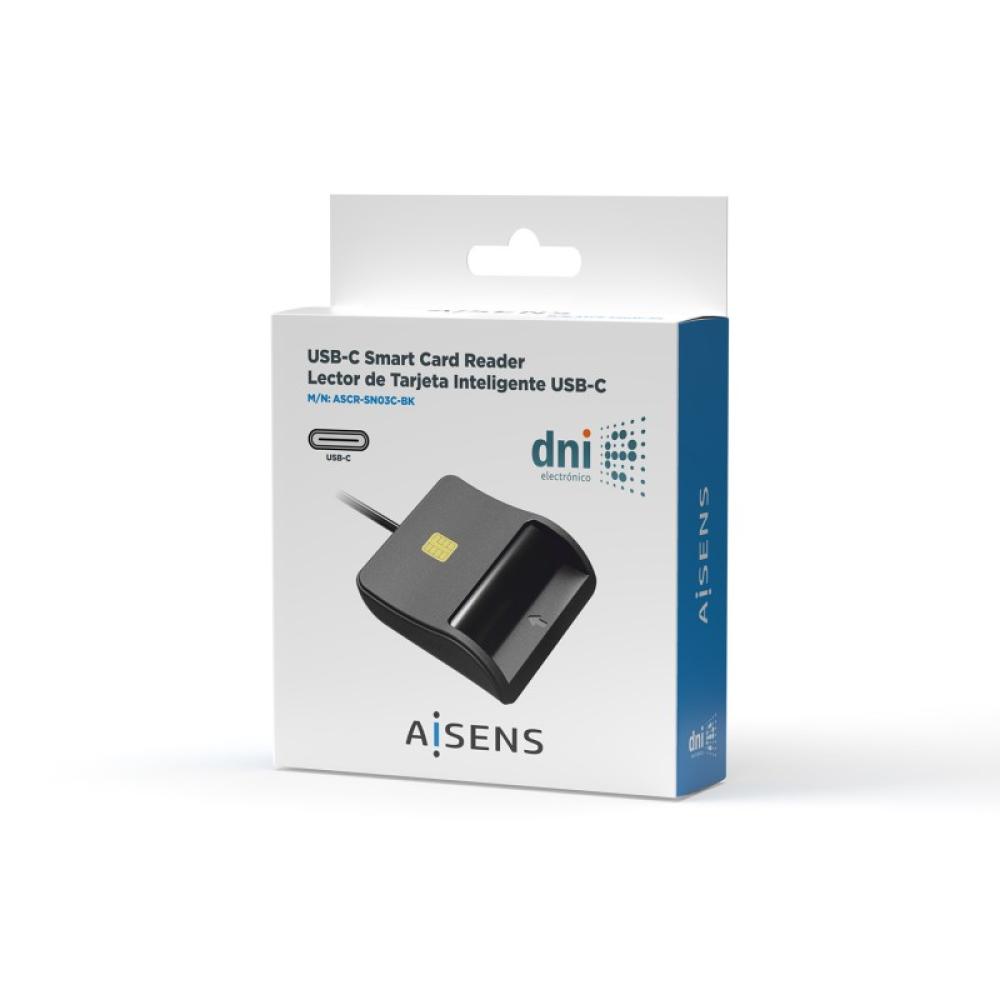 AISENS - Lector De Tarjeta Inteligente DNI, USB-C, Negro