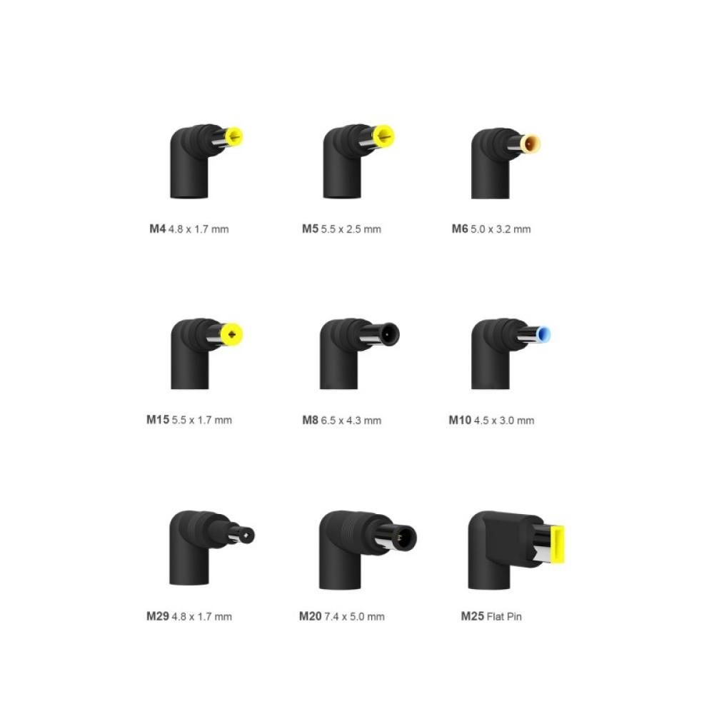 AISENS - Cargador 65 W Automatico Universal Multitension Para Portatil Con 9 Conectores + USB-A QC.3.0